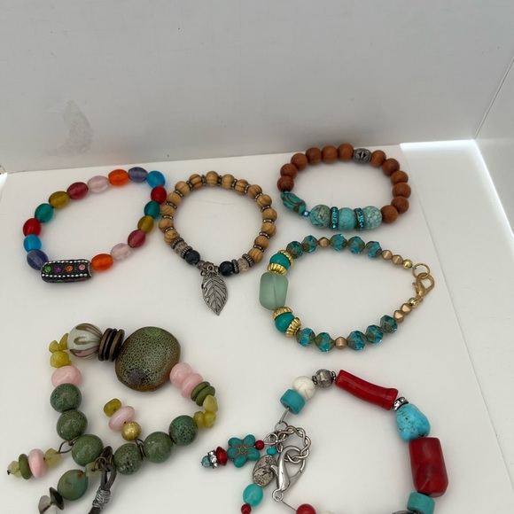 Jewelry - Colorful Beaded Women's Bracelet Set - Turquoise & Multi. Lot of 6
